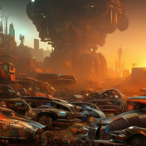 Detailed Robot Junkyard Concept Art