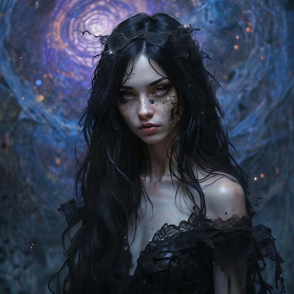 Gothic Dancer in Molten Landscape, Dark Fantasy Illustration