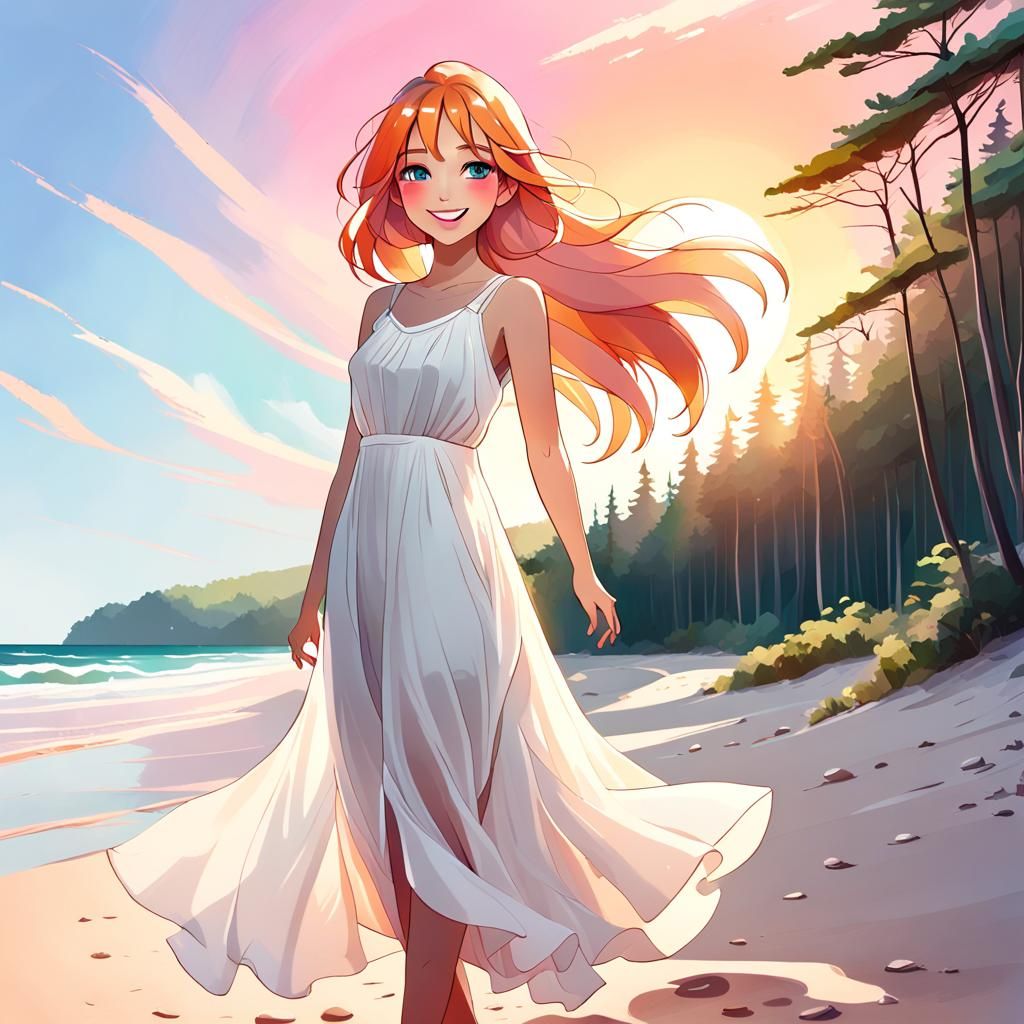 Sunrise Beach Portrait as Detailed Concept Art