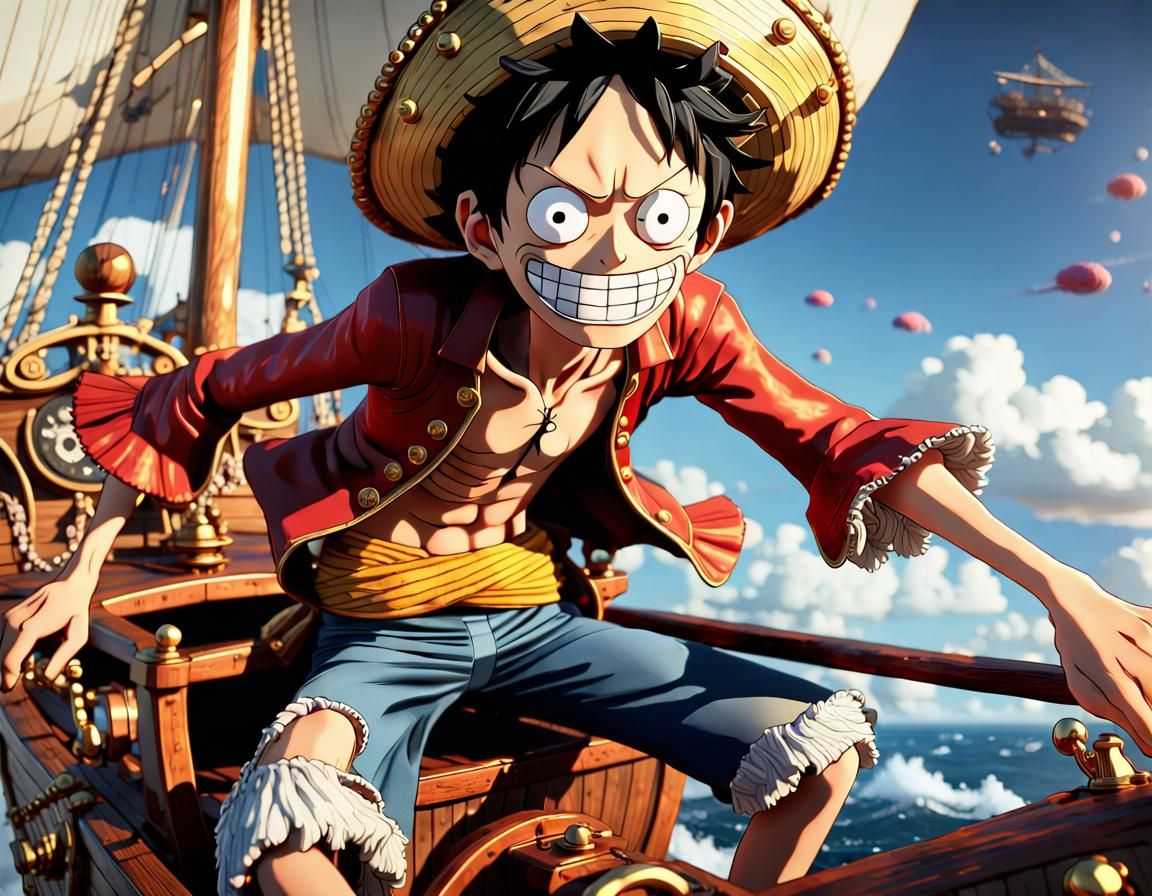 Luffy Races Pirate Ship: Detailed Concept Art