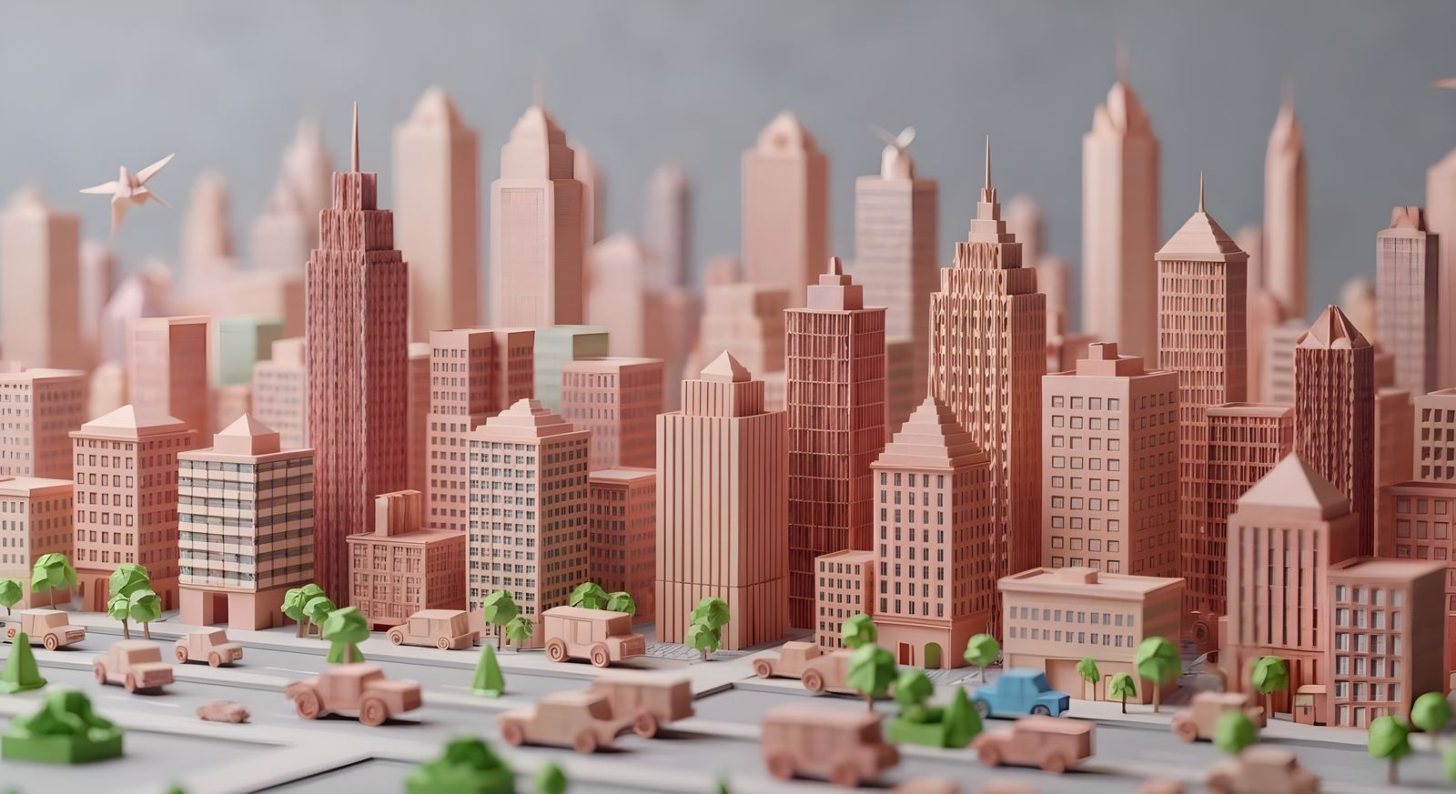 Origami Cityscape: A Papercraft Skyline in Soft Focus