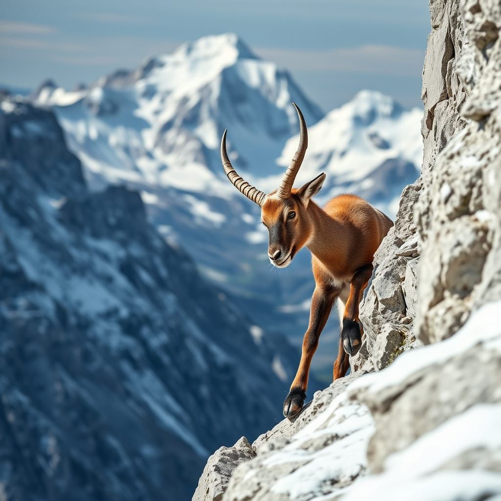 Alpine Ibex Clinging to Swiss Alps Cliffs