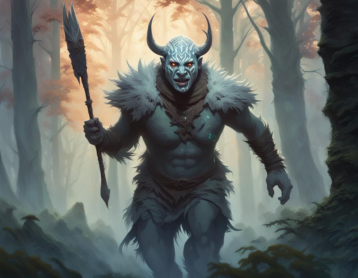 Hunter Runs from Ogres: Fantasy Art Portrait