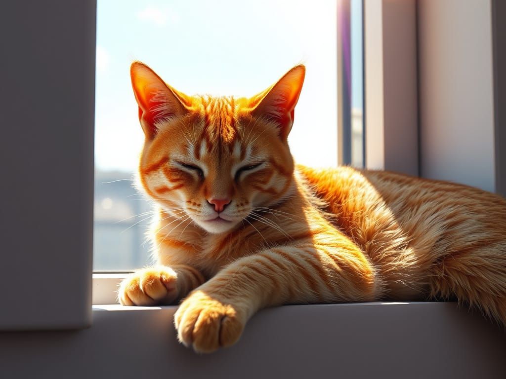 Vibrant Tabby Cat Basks in Warm Sunlight