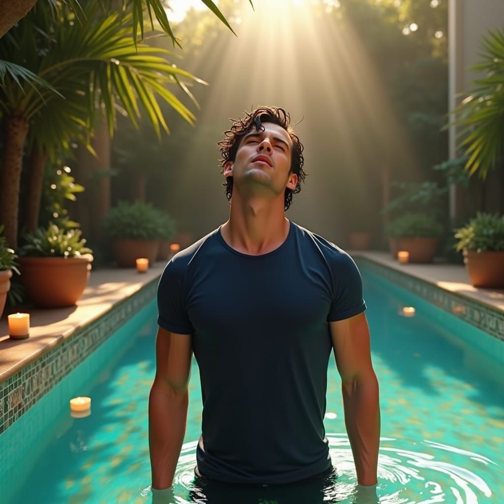 Mystical Pool: Man in Navy T-Shirt, Unreal Engine 5