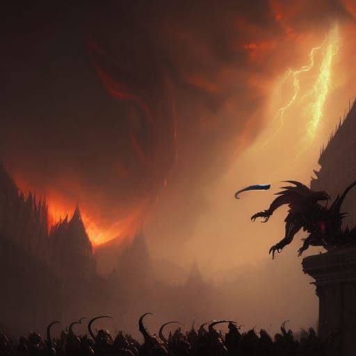 Sinister Fire Dragon in Style of Gustave Doré