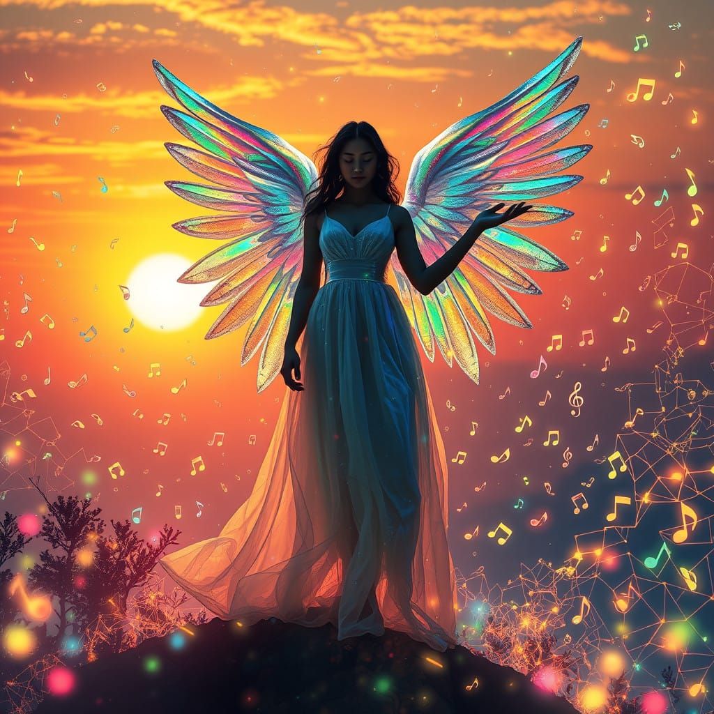 Surreal Angel of Growth in Iridescent Splendor