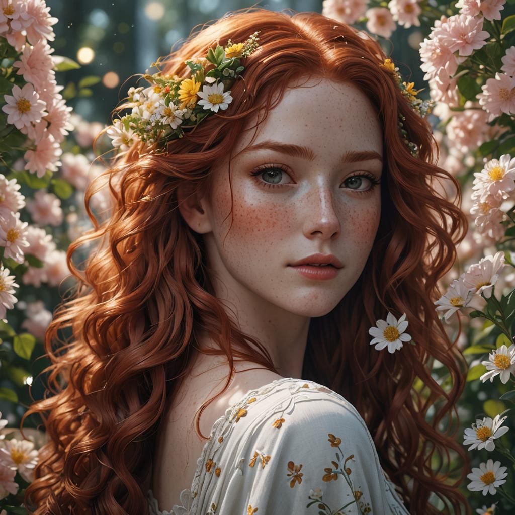 Radiant Redhead Girl Portrait in 3D Anime Style