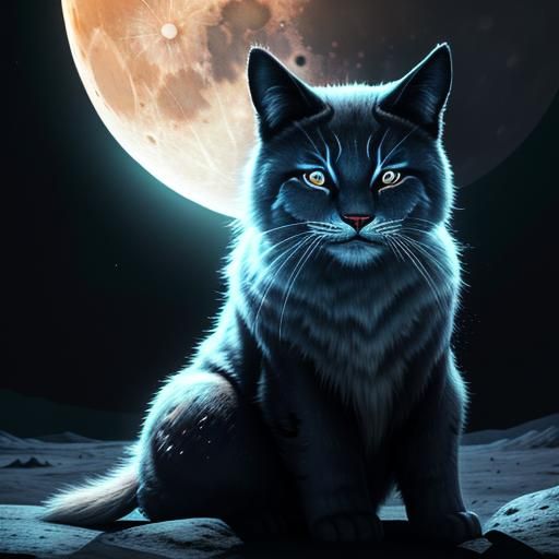 Lunar Cats Comfort Crying Woman on Moon