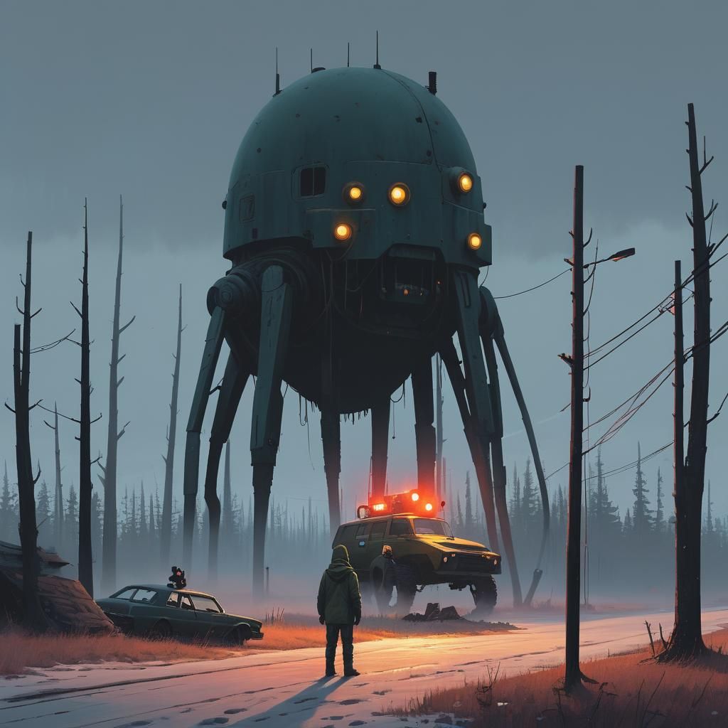 Grimdark Dystopian Landscape, Retro Sci-Fi Style