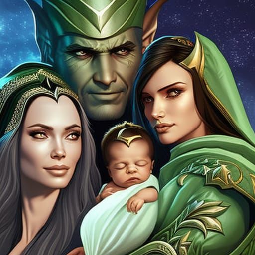 Elven Family Portrait in Dark Fantasy Style