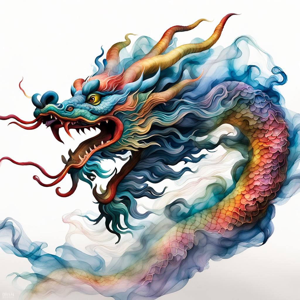 Chinese Dragon Smoke Sculpture in Flowing Fabric Style