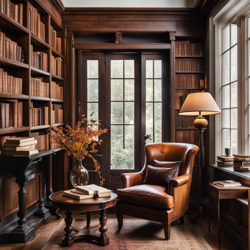 Cozy Library Interior with Autumn Colors