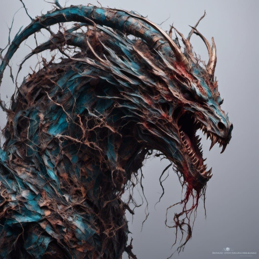 Corroded Biomechanical Zombie Dragon with Screaming Faces