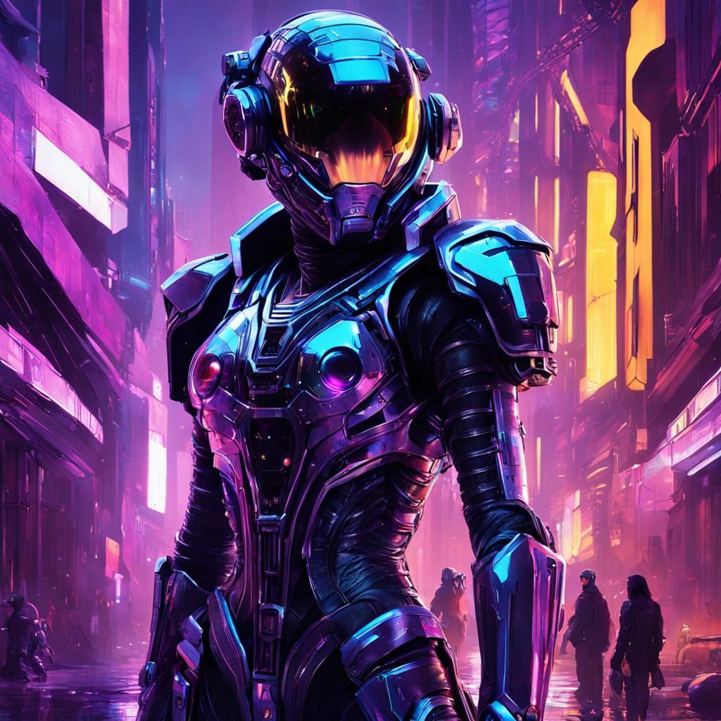 Cyberpunk Goddess with Radiant Neon Aura in Hyperrealistic M...