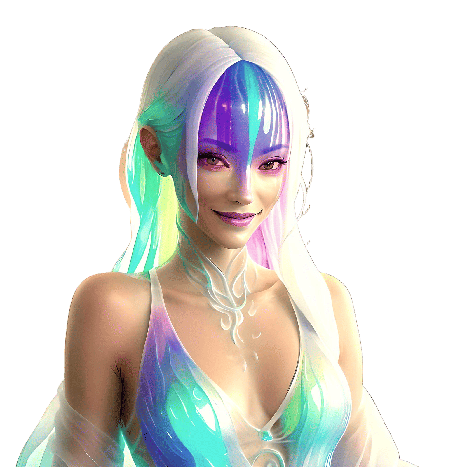 Iridescent Humanoid Figure in Hotel Room