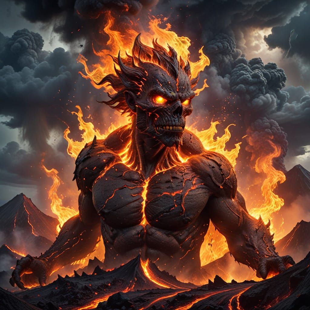 Fiery Volcanic Landscape: A Dance of Destruction and Creatio...