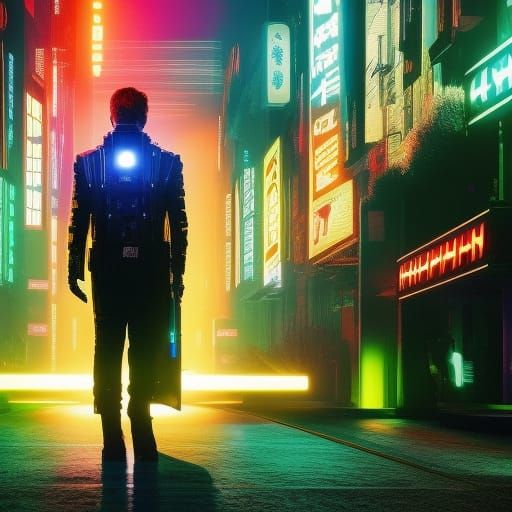 Cyberpunk AI Artist Using Virtual Projection