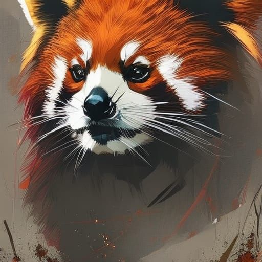 Red Panda Portrait in Dark Forest, Speedpaint Style