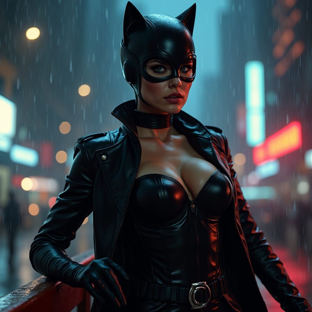 Catwoman in Liquid Chrome Noir Elegance