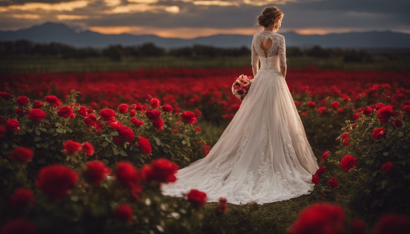 Bride with Red Roses at Sunset