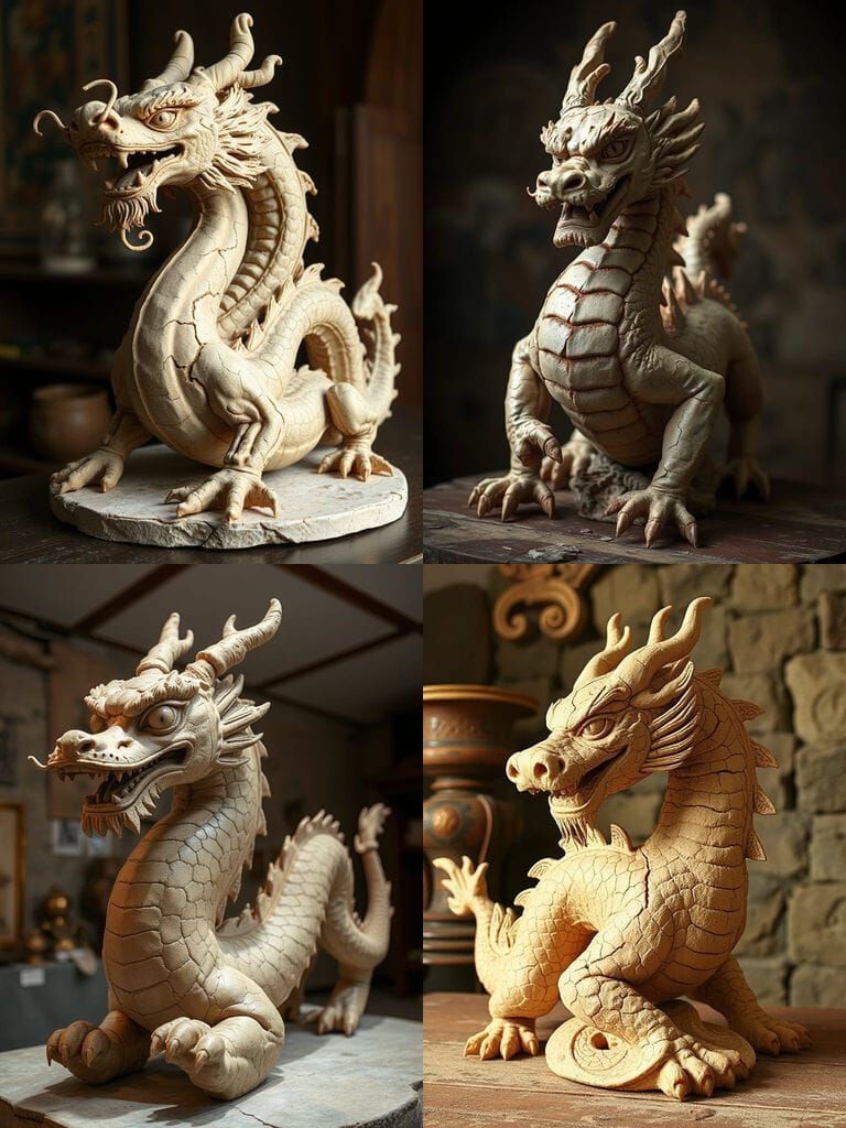 Ancient Chinese Dragon Clay Sculpture