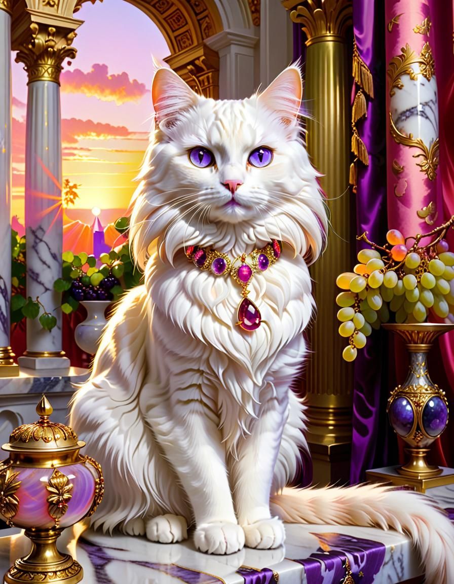 Ornate Cat Portrait with Sunset Lighting