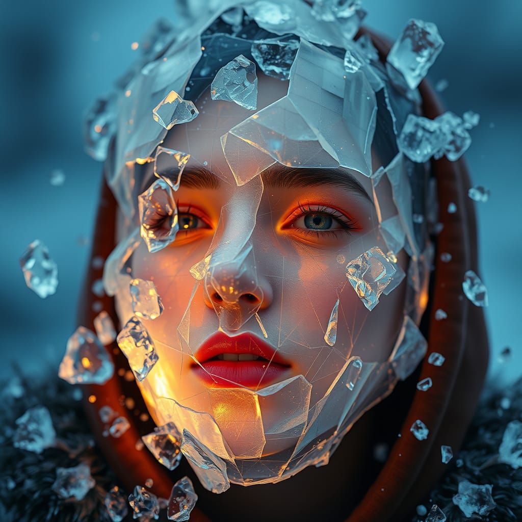 Shattering Ice Mask Reveals Radiant Face