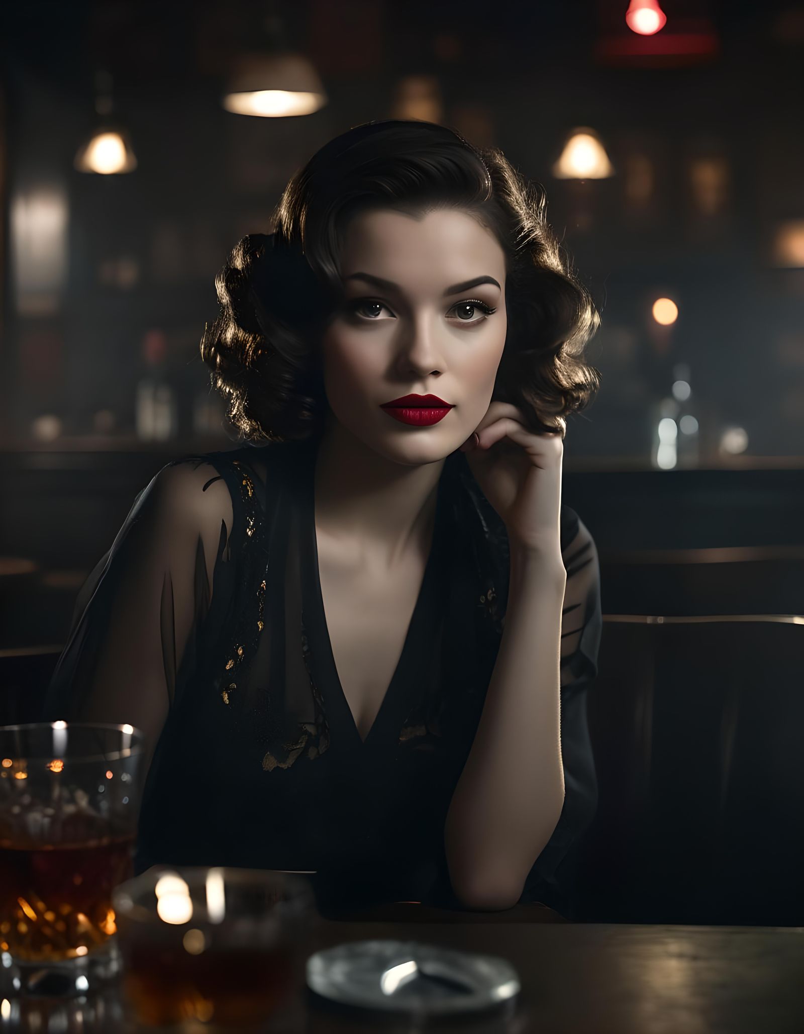 Film Noir Woman with Red Lips