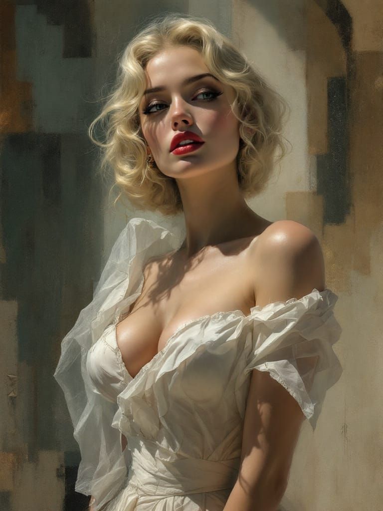 1950s Pin-Up Woman in Ethereal Light and Bold Pose