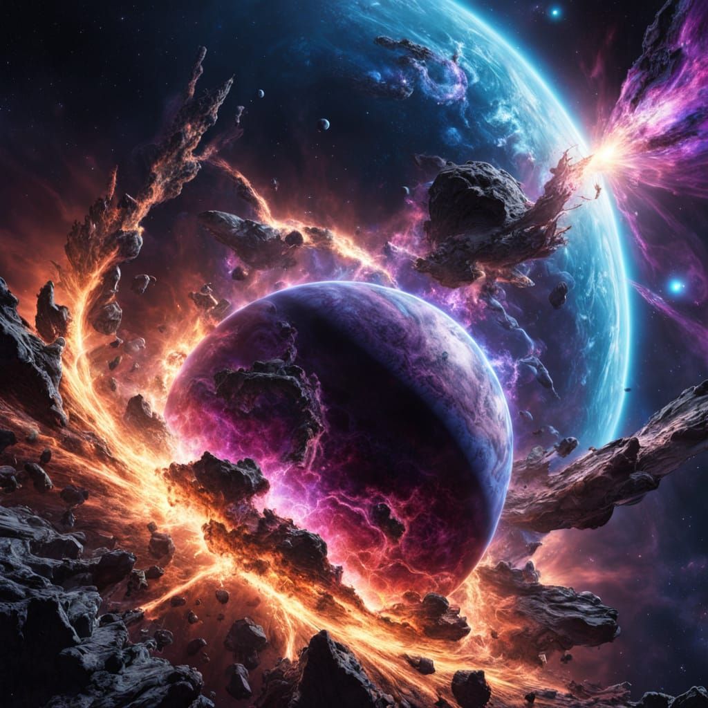 Cosmic Collision in Hyperrealistic Digital Art