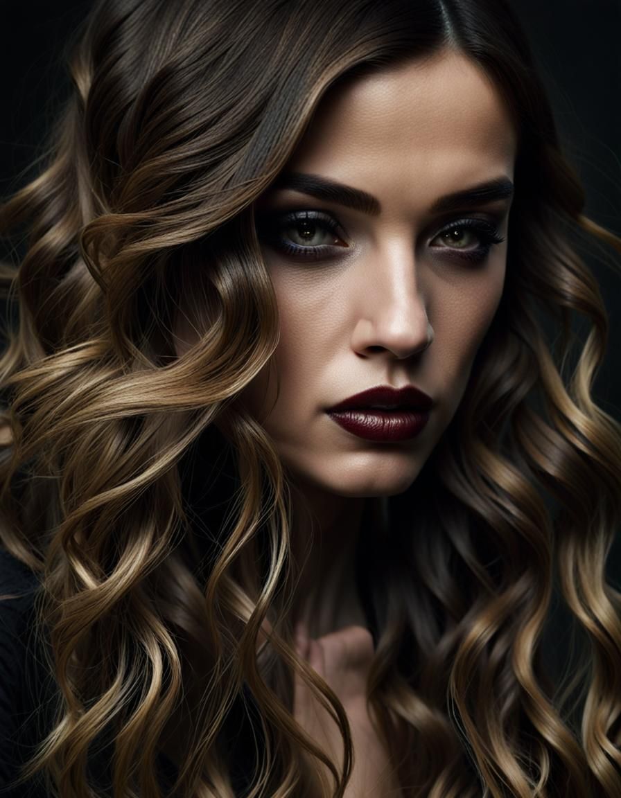 Seductive Woman with Brunette Hair and Blonde Highlights