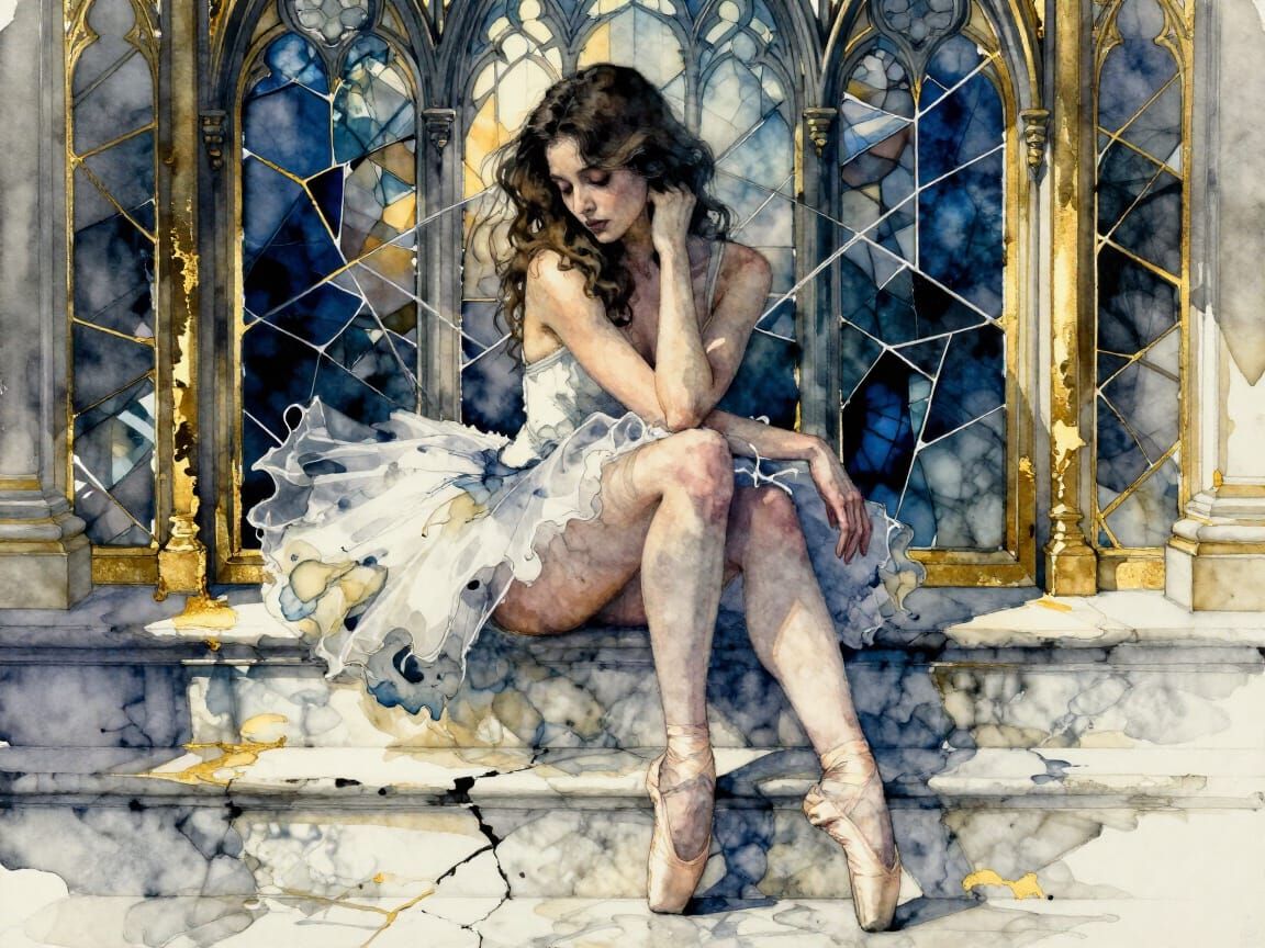 Melancholic Ballerina in Ink Diffusion Style