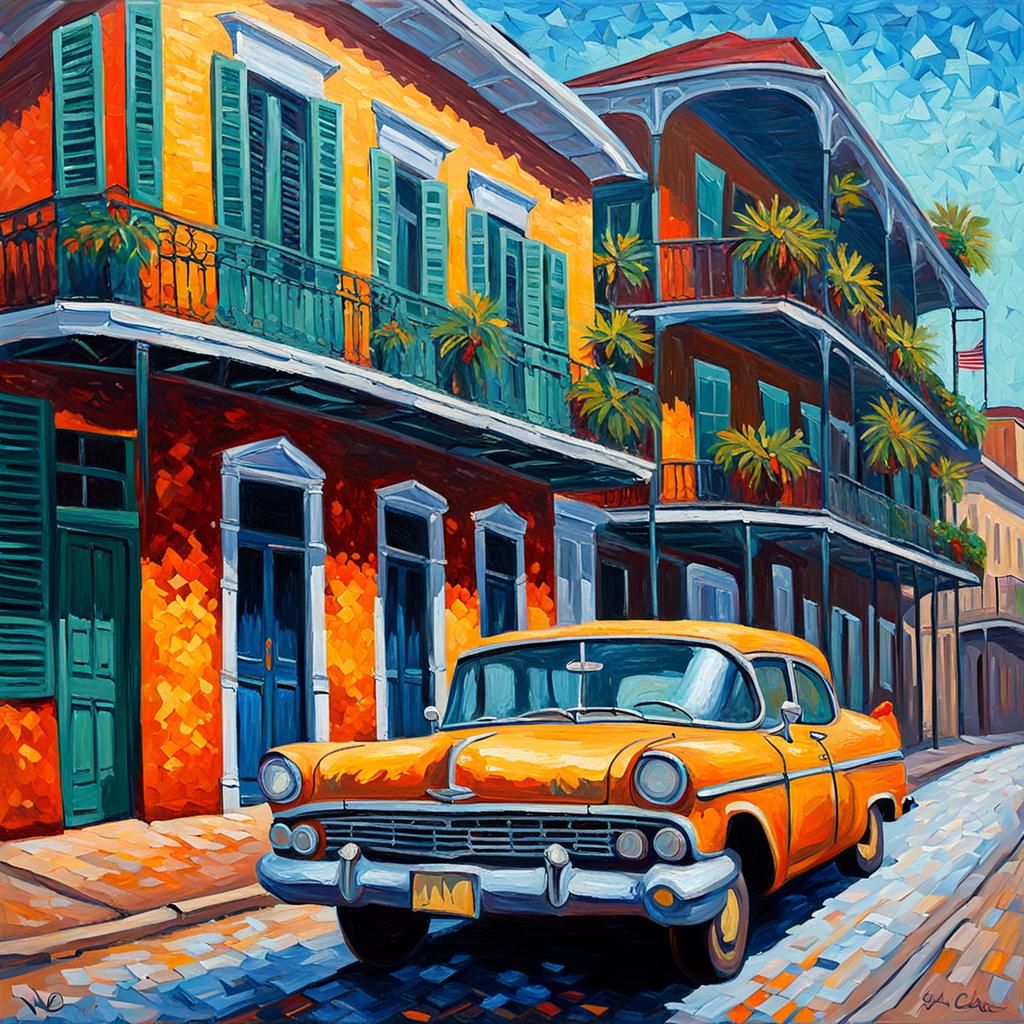 an old car in a street of New Orleans