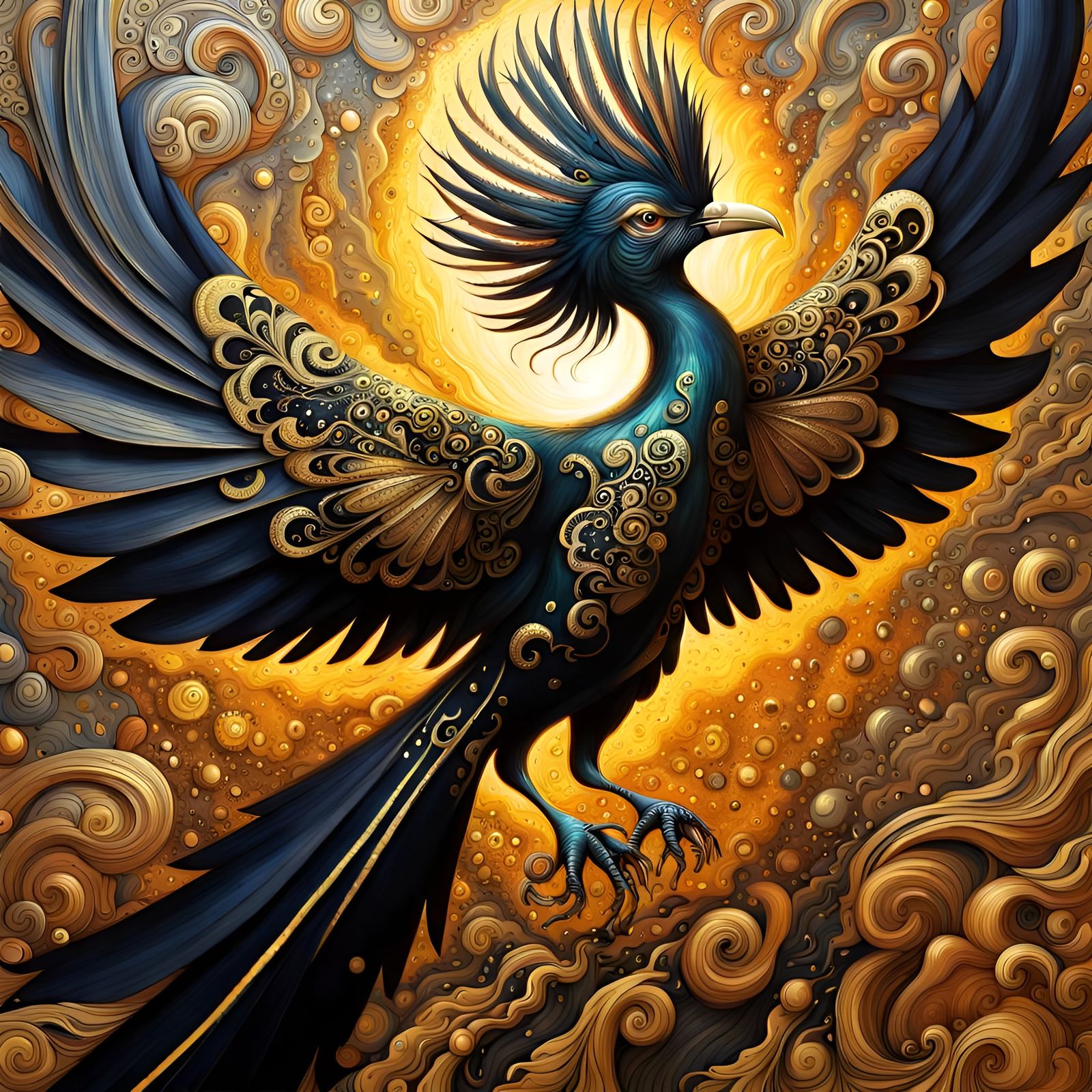Ornate Exotic Bird in Exploding Splash Painting