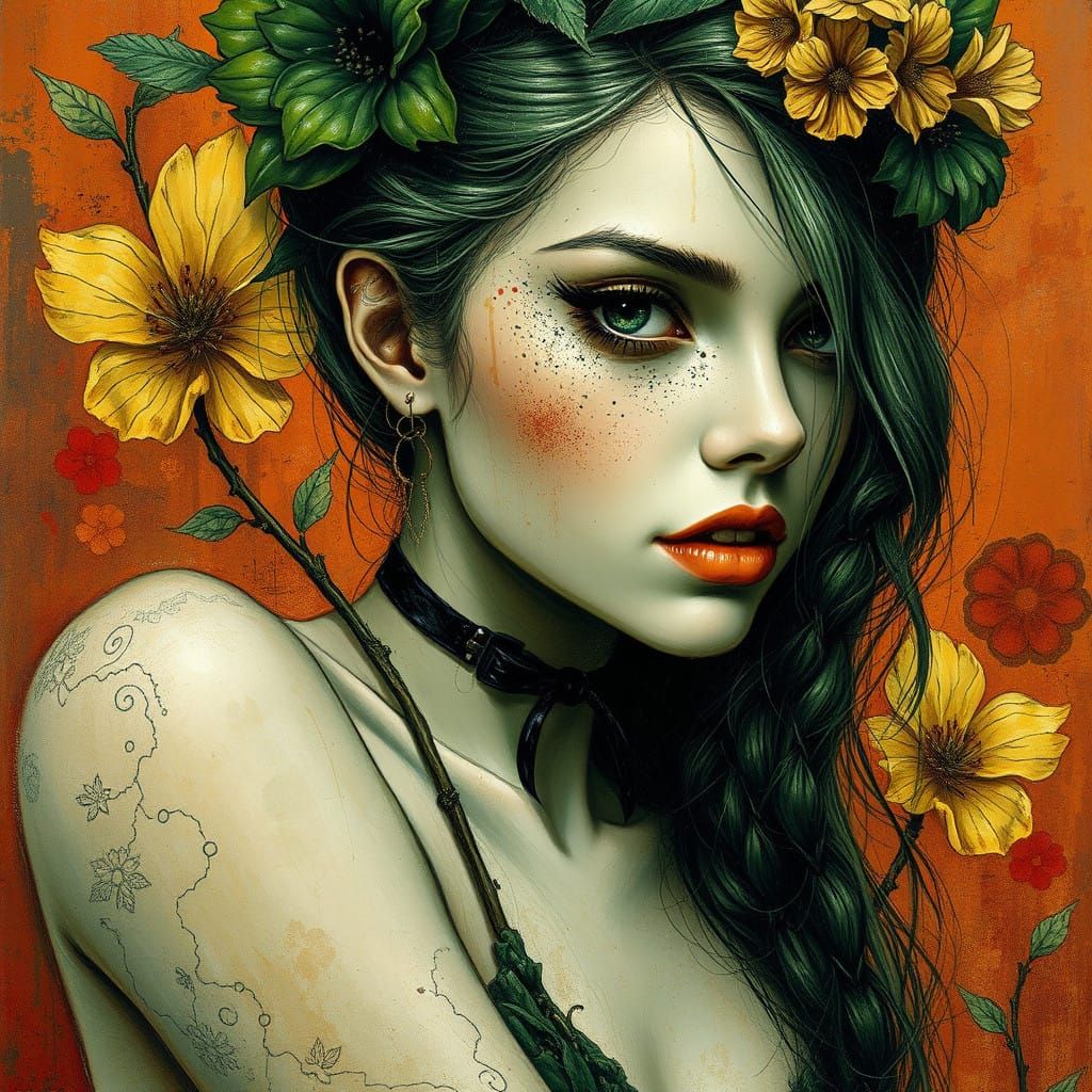 Lady in a Vibrant Emerald Landscape