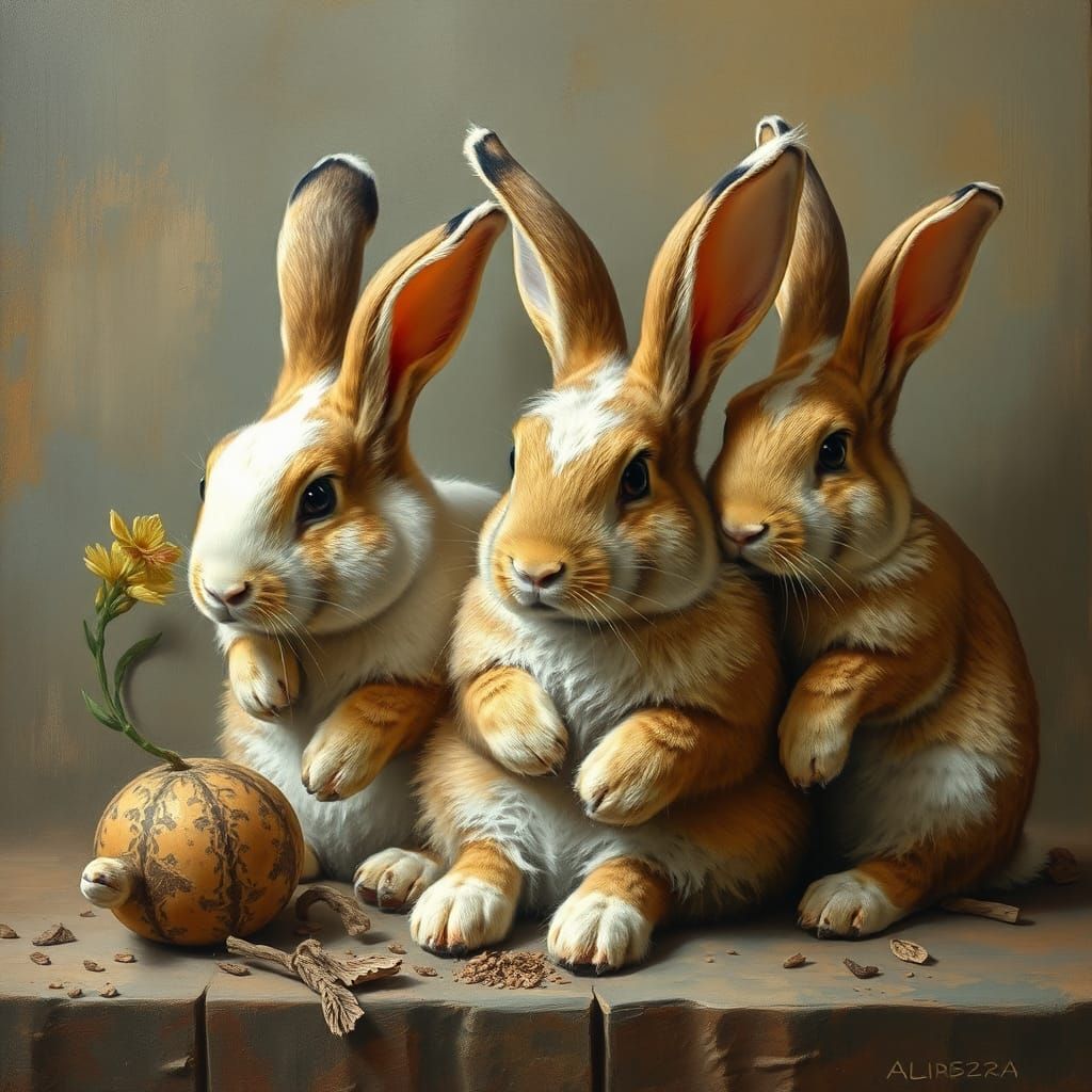 Rabbits Collecting Thoughts: A Cubist-Classical Fusion