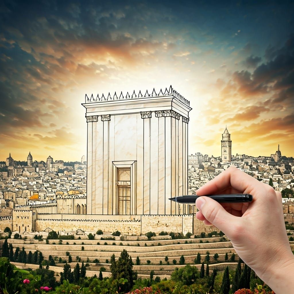 Hand Draws Jerusalem Temple in Fantastic Scene