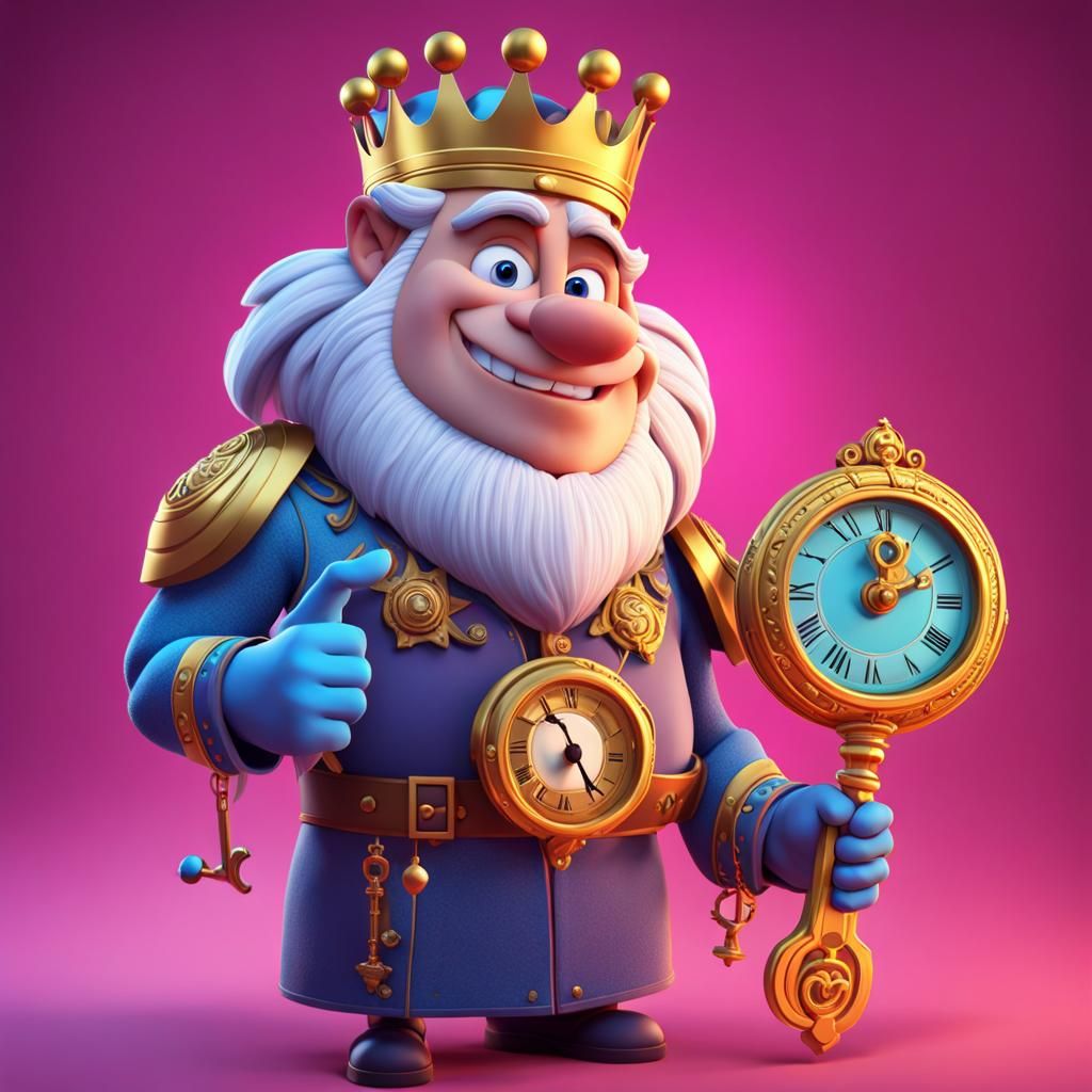 King of Time Holding Key in 3D Digital Art