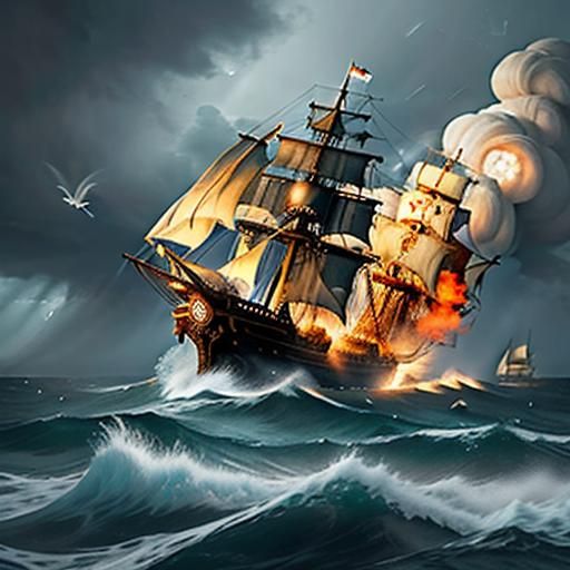 Pirate Ship in a Stormy Sea