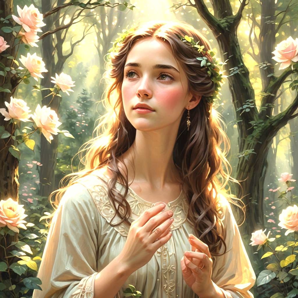 Sunlit Forest with Divine Light Rays