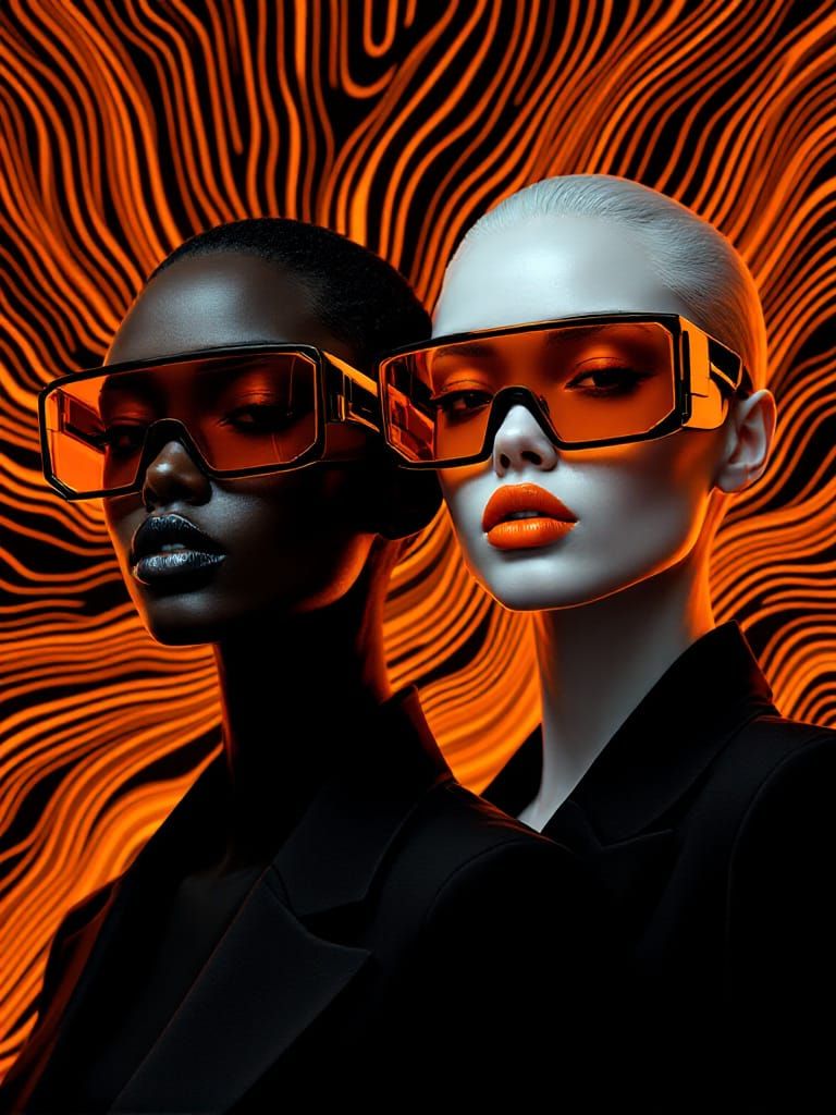 Stylish Futuristic Figures with Neon Accents