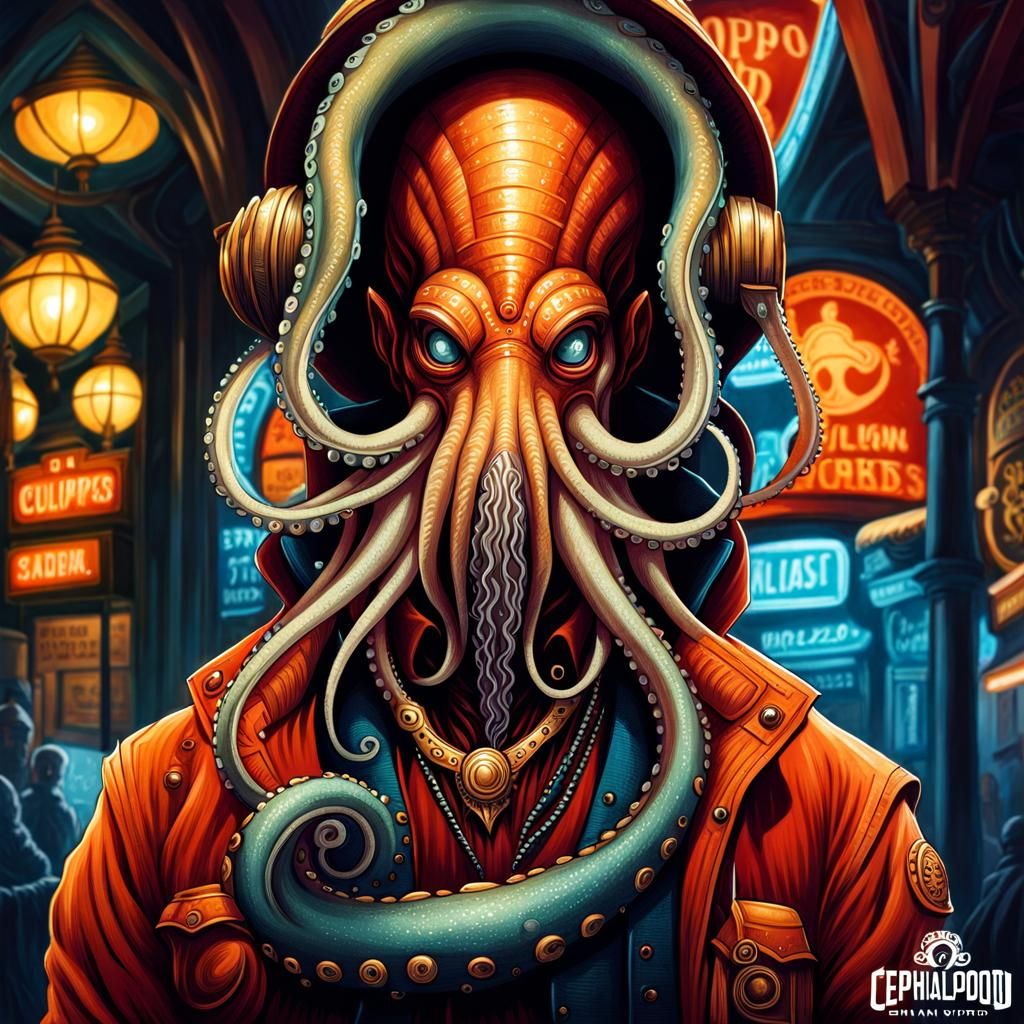 A hand drawn character - "The Cephalopod Man" drawn by dan mumford octopus head