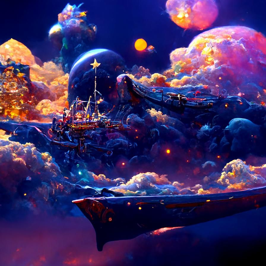 Space Pirate Ship Sailing Starry Sea