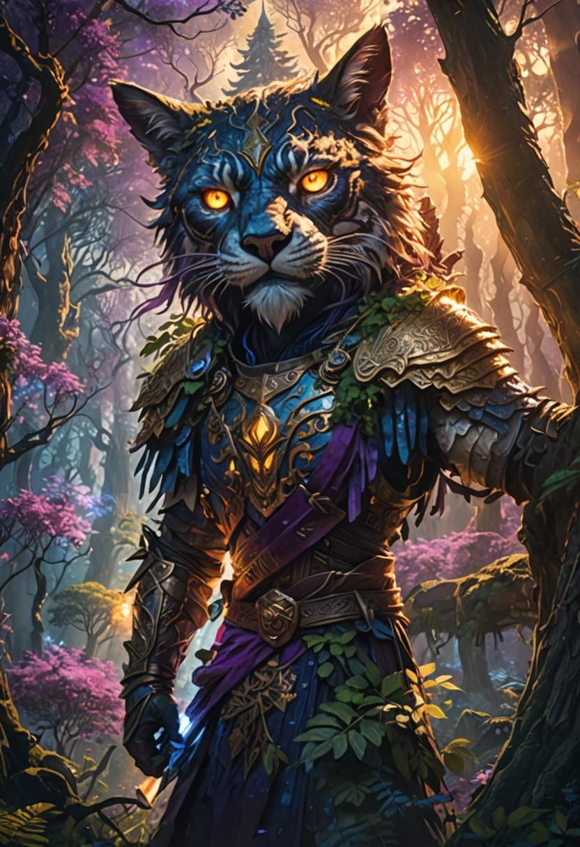 Warrior in Mystical Forest: Vibrant Matte Painting