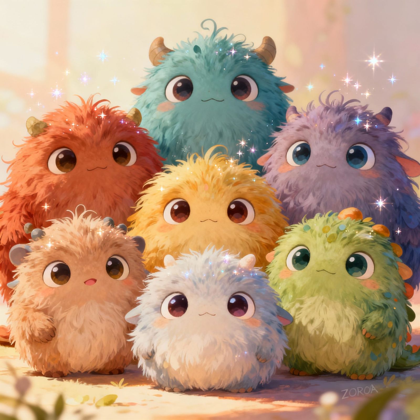 Cute Hairy ZORA Characters in Playful Digital Art Style