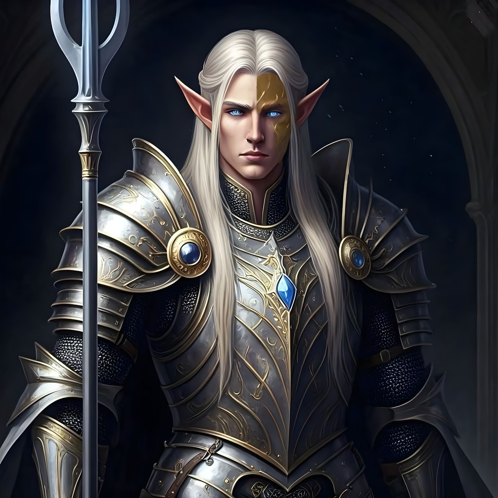 Ainmar Kelleth, Moon elven paladin of vengeance.