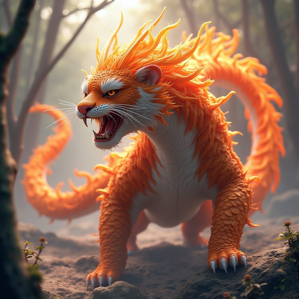 Mythical Harimau Berekor Ular in Vibrant 3D Anime Art