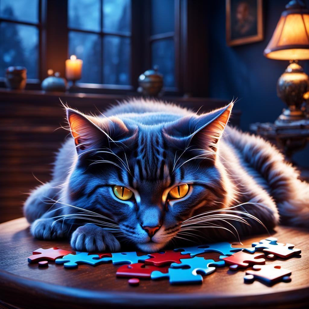 Cat Nap Interrupted: Cozy Matte Painting