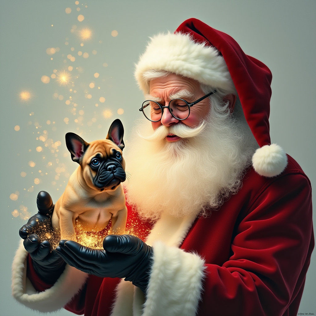 Santa Claus Conjuring Magic with Bulldog